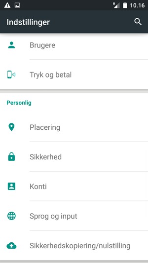 Scroll til og vælg Sikkerhedskopiering/nulstilling