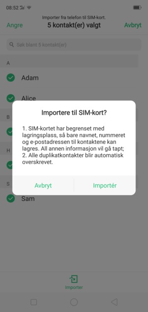 Velg Importér