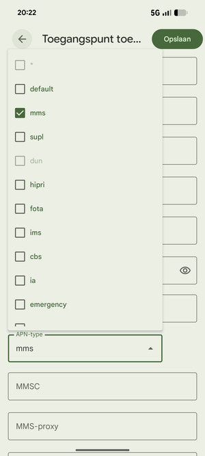 Vink het selectievakje mms aan