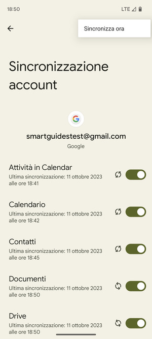 Seleziona Sincronizza ora