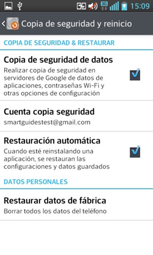 Seleccione Cuenta copia seguridad