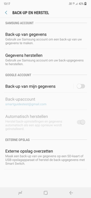 Schakel Back-up van mijn gegevens in