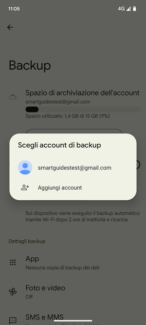 Seleziona il tuo account di backup