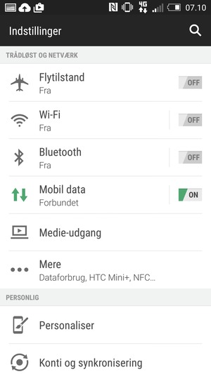 Vælg Mobil data
