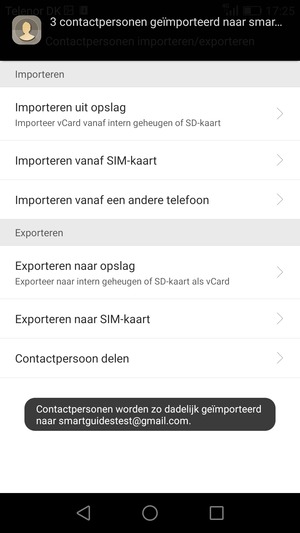 Uw contactpersonen worden opgeslagen naar uw Google-account en naar uw telefoon de volgende keer dat Google gesynchroniseerd wordt.