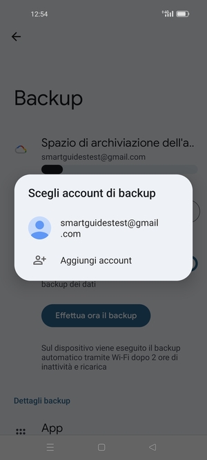 Seleziona il tuo account di backup