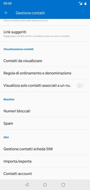 Scorri e seleziona Gestione contatti scheda SIM