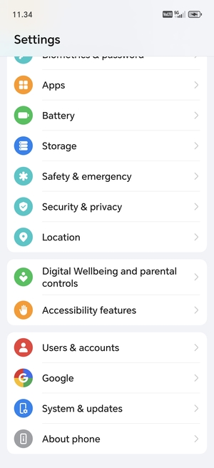 Scroll to and select System & updates