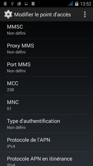 Faites défiler vers le bas et saisissez les informations MMS