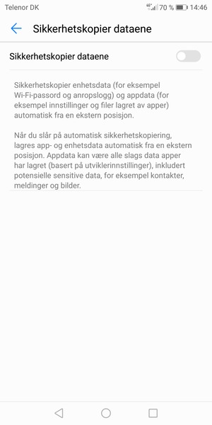 Slå på Sikkerhetskopier dataene