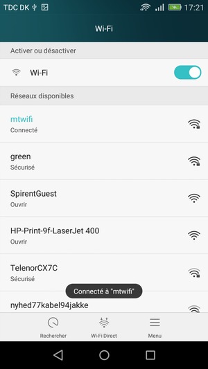 Vous êtes maintenant connecté au réseau Wi-Fi