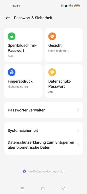 Um Ihre Bildschirmsperre zu aktivieren, gehen Sie zum Passwort & Sicherheit Menü und wählen Sie Sperrbildschirm-Passwort