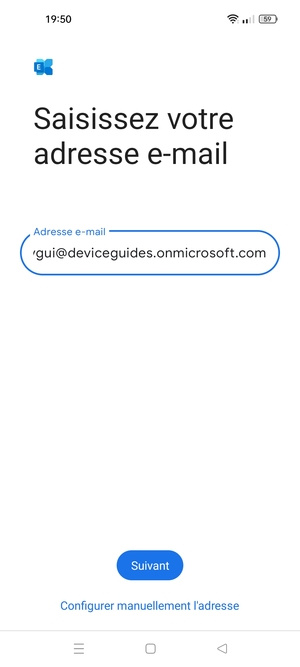 Saisissez votre Adresse e-mail et sélectionnez Configurer manuellement l'adresse