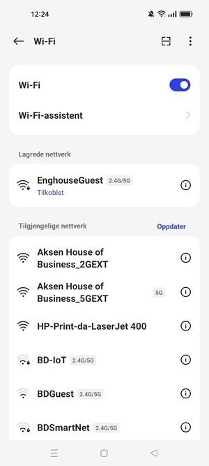Du er nå koblet til Wi-Fi-nettverket