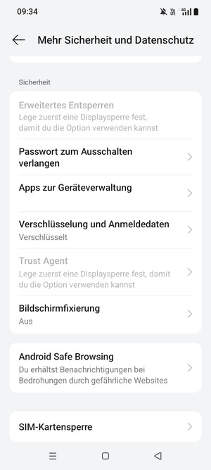 Scrollen Sie und wählen Sie  SIM-Kartensperre