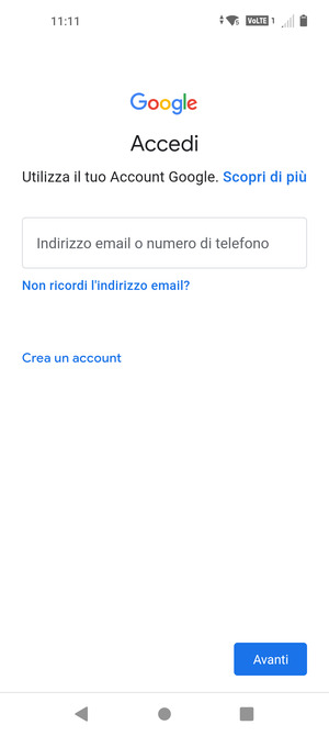 Inserisci il tuo indirizzo Gmail e seleziona Avanti
