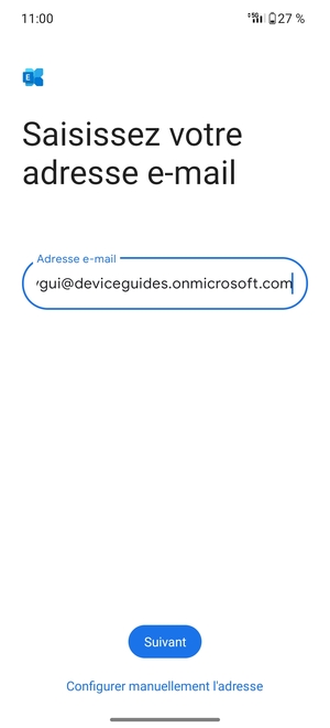 Saisissez votre adresse e-mail et sélectionnez Configurer manuellement l'adresse