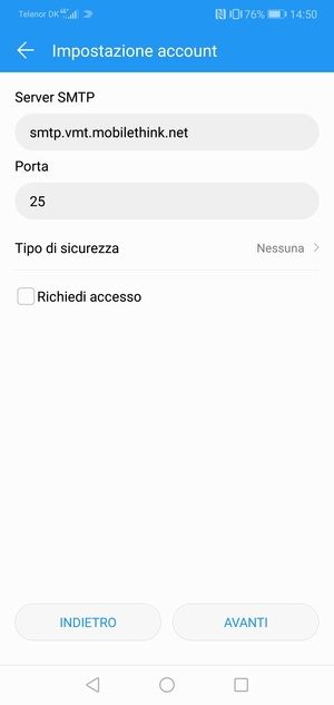 Deseleziona la casella di controllo Richiedi acceso e seleziona AVANTI