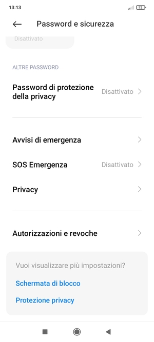 Scorri e seleziona Privacy