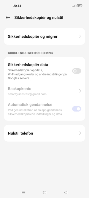 Aktiver Sikkerhedskopiér data