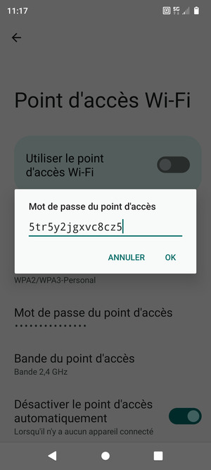 Saisissez un mot de passe de hotspot Wi-Fi d'au moins 8 caractères et sélectionnez OK