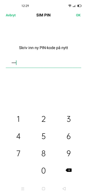 Bekreft din nye PIN-kode for SIM-kort og velg OK