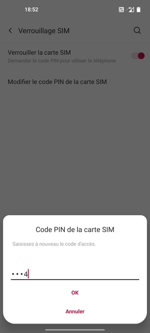 Veuillez confirmer votre nouveau code PIN de la carte SIM et sélectionner OK