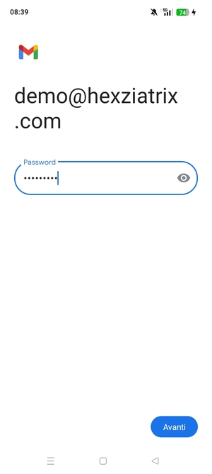 Inserisci la tua password e seleziona Avanti