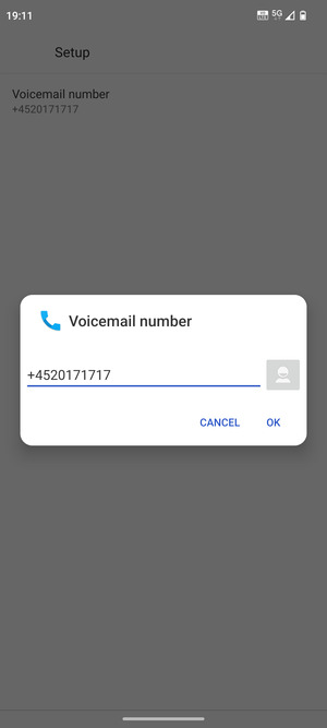 Enter the Voicemail number and select OK
