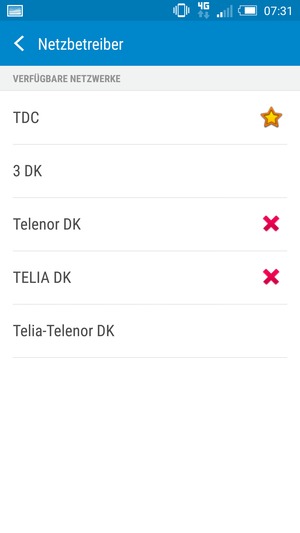 Wählen Sie einen Netzbetreiber von der Liste