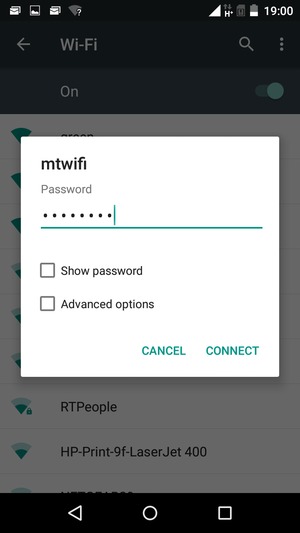 Enter the Wi-Fi password and select CONNECT