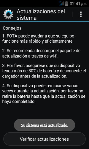 Si su teléfono está actualizado, verá la siguiente pantalla.