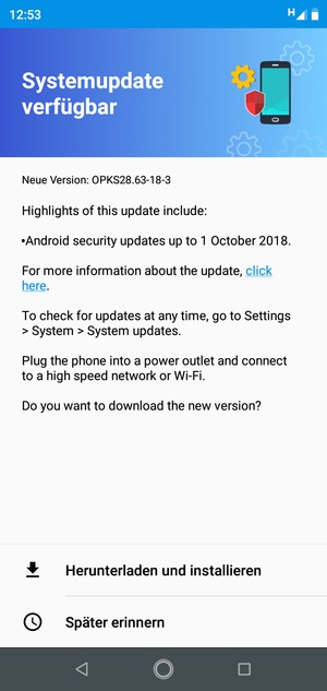 Falls Ihr Handy nicht aktualisiert ist, wählen Sie Herunterladen und installieren