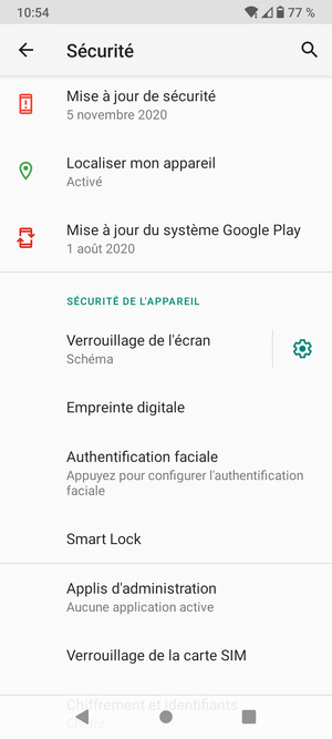 Faites défiler et sélectionnez Verrouillage de la carte SIM
