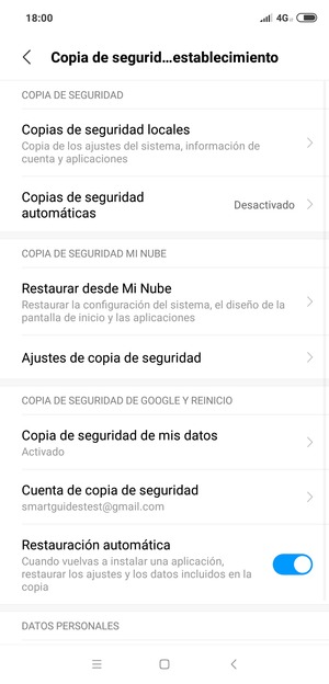 Seleccione Cuenta de copia de seguridad