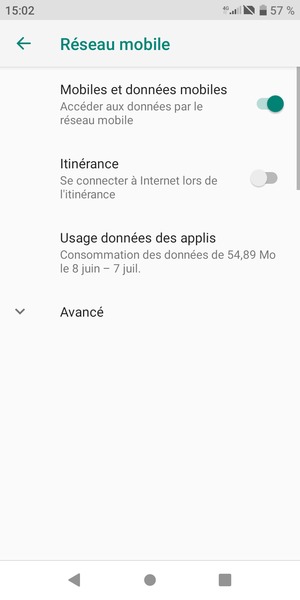 Sélectionnez Avancé