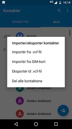 Velg Importér fra SIM-kort