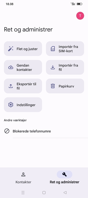 Vælg Importér fra SIM-kort