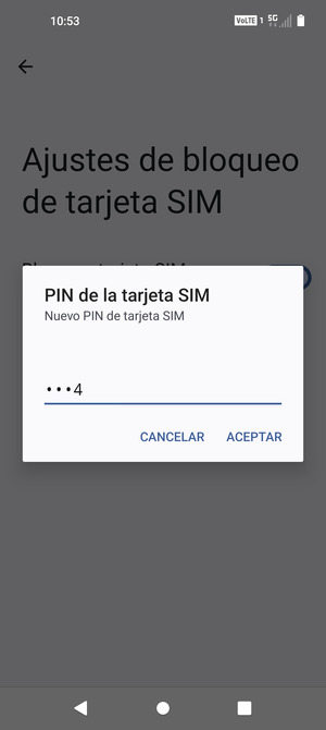 Introduzca su Nuevo PIN de tarjeta SIM y seleccione ACEPTAR