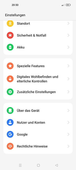 Scrollen Sie und wählen Sie Zusätzliche Einstellugen