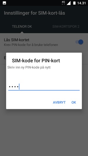 Bekreft din nye PIN-kode for SIM-kort og velg OK