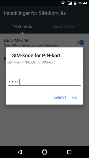 Skriv inn Gammel PIN-kode for SIM-kort og velg OK
