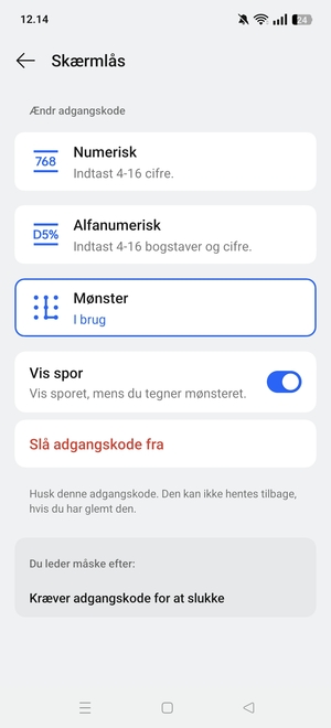 Din telefon er nu sikret med en skærmlås