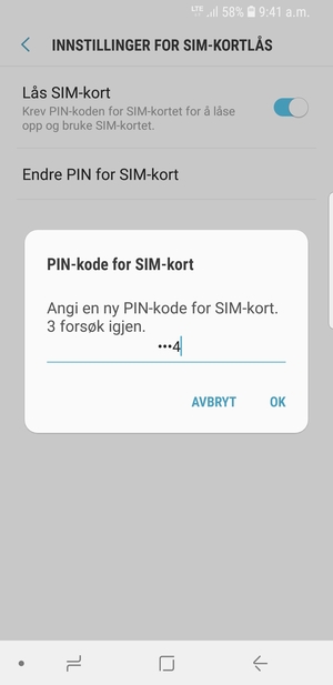 Skriv inn Ny PIN-kode for SIM-kort og velg OK