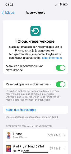 Selecteer Maak nu reservekopie