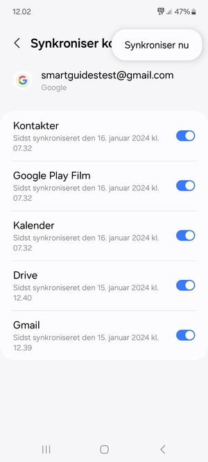 Vælg Synkroniser nu