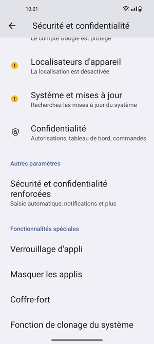 Faites défiler et sélectionnez Sécurité et confidentialité renforcées