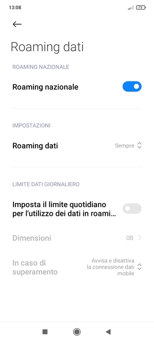 Seleziona Roaming dati