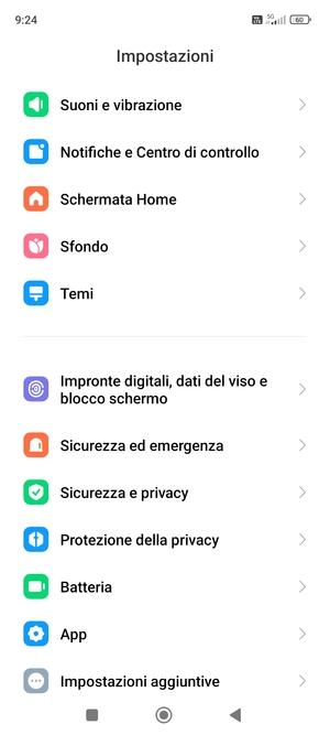Scorri e seleziona Impronte digitali, dati del viso e blocco schermo
