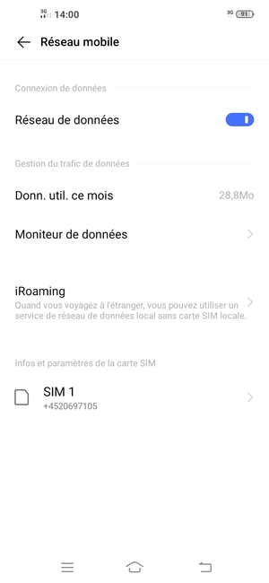 Sélectionnez SIM 1 ou SIM 2